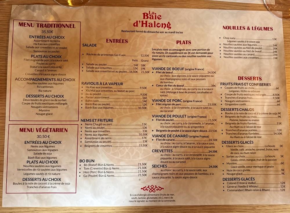 Restaurant La Baie d'Halong - Menu Image 1